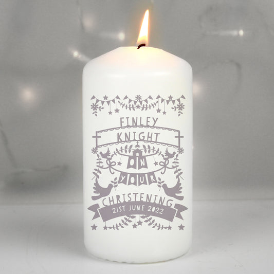 Personalised Grey Papercut Style Pillar Candle from Heartfelt Gifts