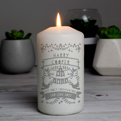 Personalised Grey Papercut Style Pillar Candle - image 5