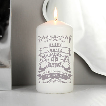 Personalised Grey Papercut Style Pillar Candle - image 6