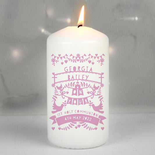 Personalised Pink Papercut Style Pillar Candle from Heartfelt Gifts