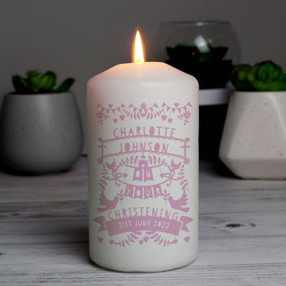 Personalised Pink Papercut Style Pillar Candle - image 7