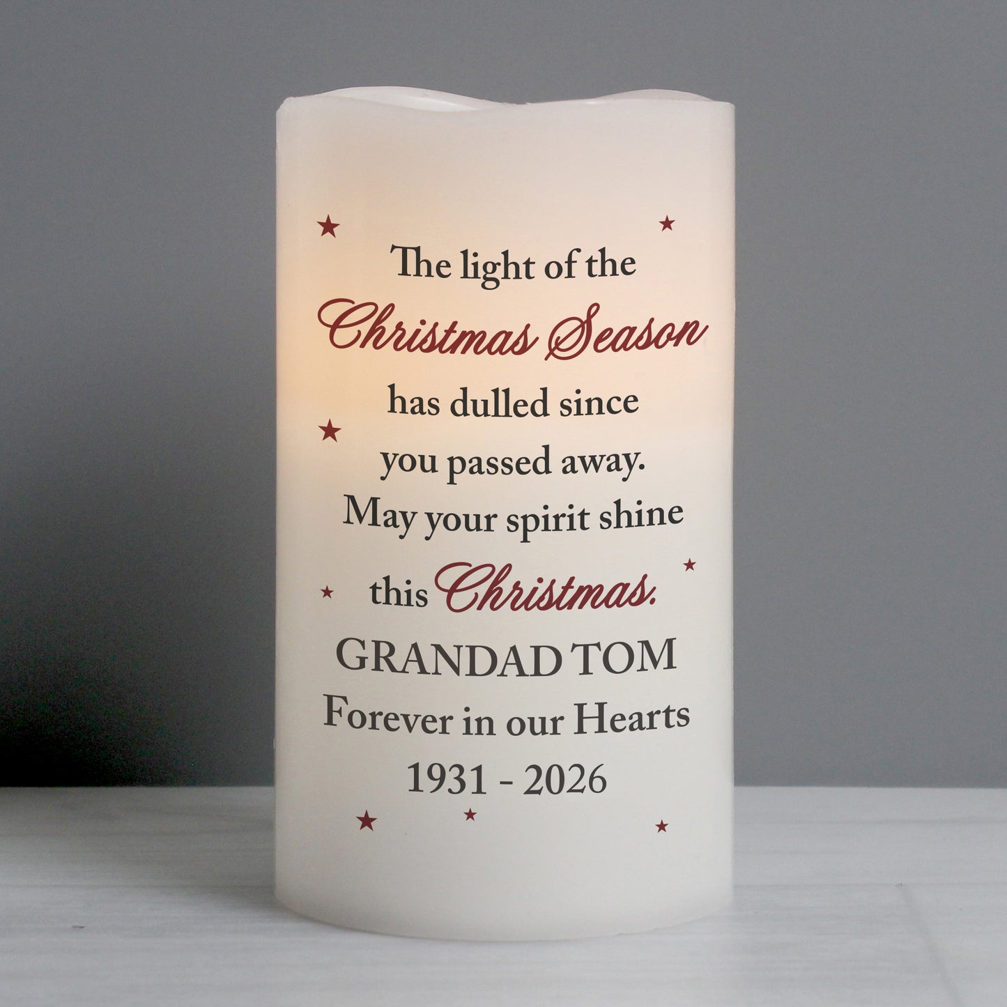 Personalised Christmas Season Memorial LED Candle from Heartfelt Gifts