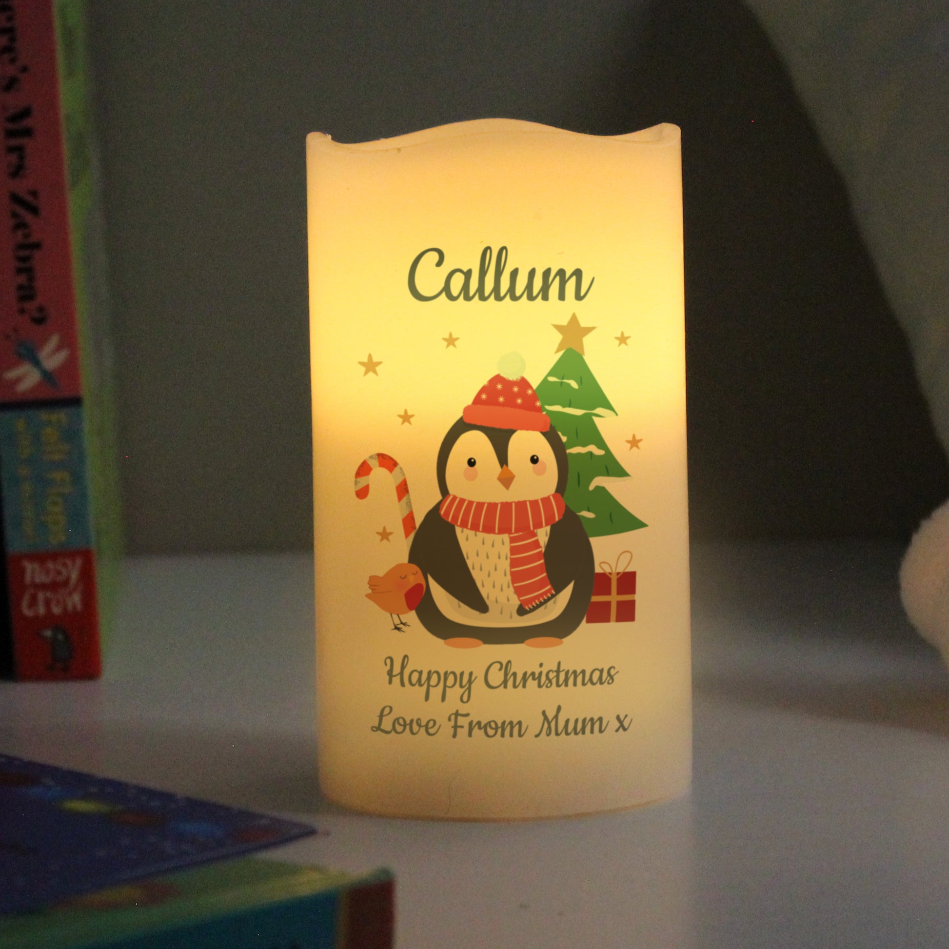 Personalised Penguin Christmas LED Candle - image 2
