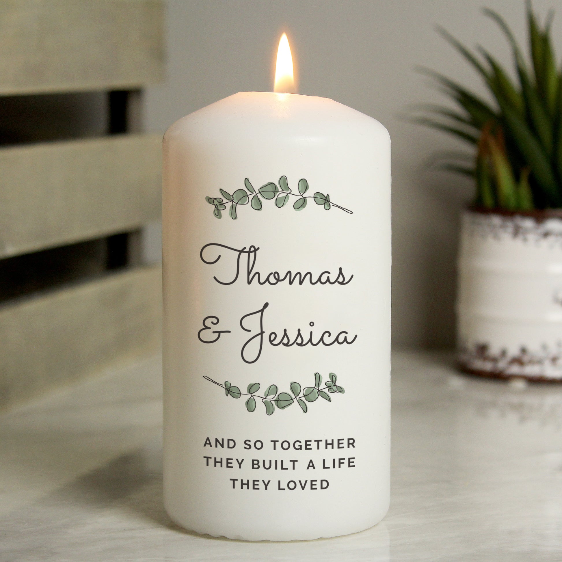 Personalised Botanical Pillar Candle from Heartfelt Gifts