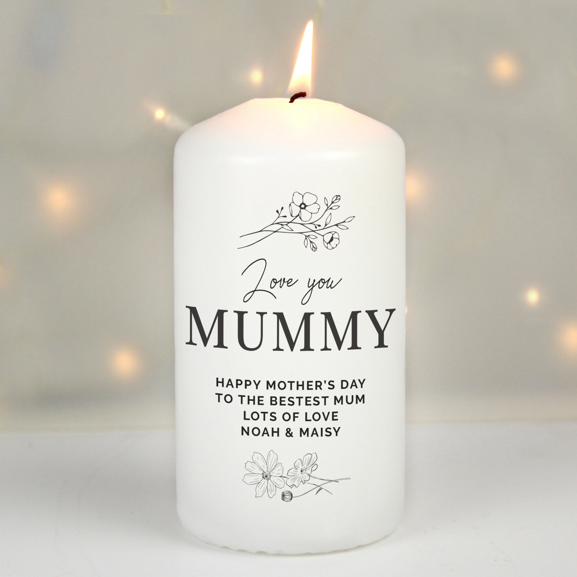 Personalised Fineline Floral Pillar Candle - image 2