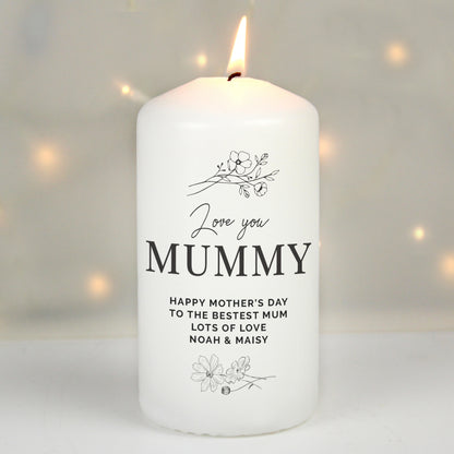Personalised Fineline Floral Pillar Candle - image 2