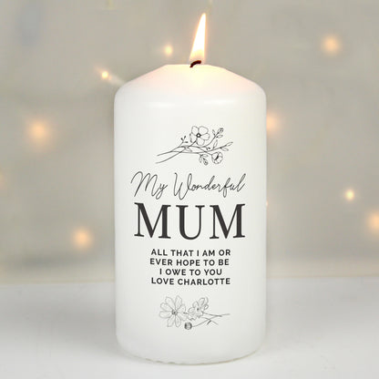 Personalised Fineline Floral Pillar Candle - image 3