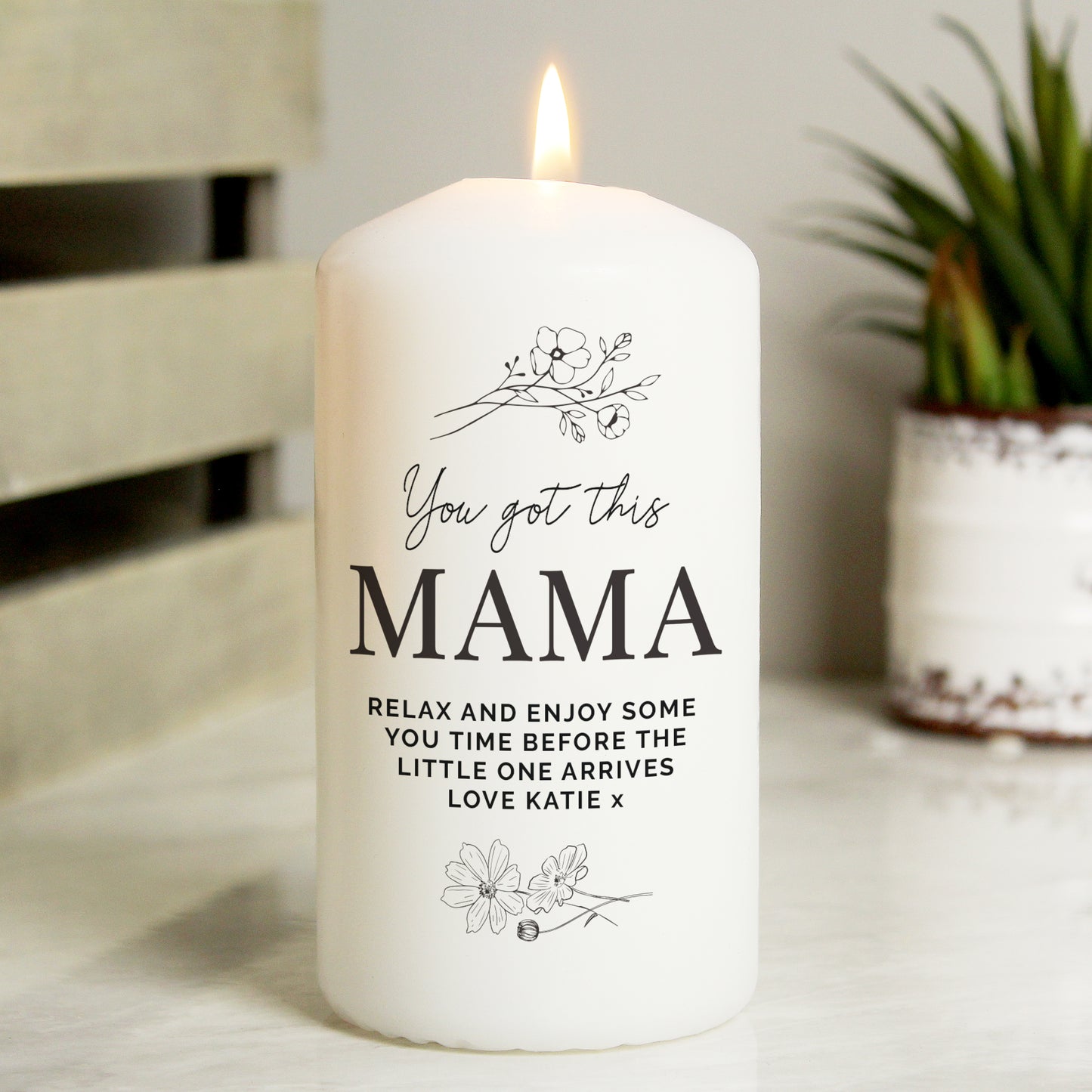 Personalised Fineline Floral Pillar Candle - image 4