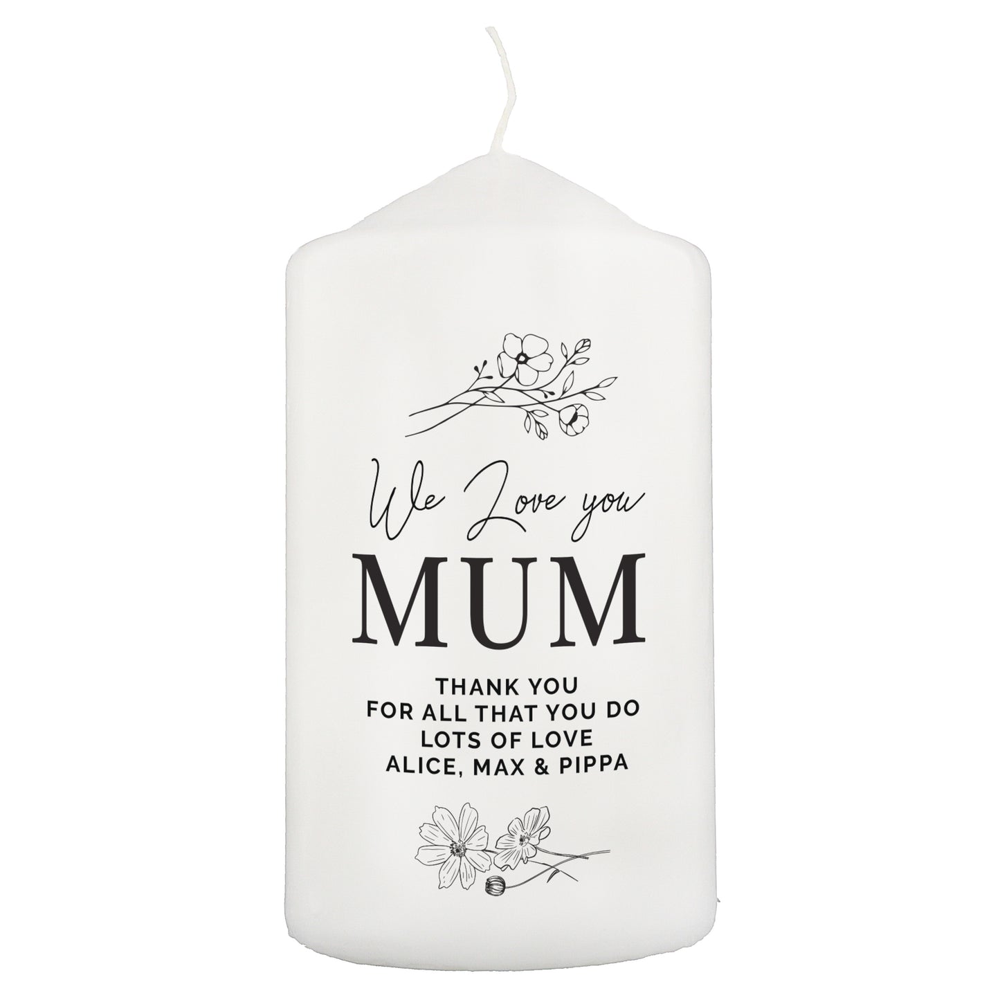 Personalised Fineline Floral Pillar Candle - image 5