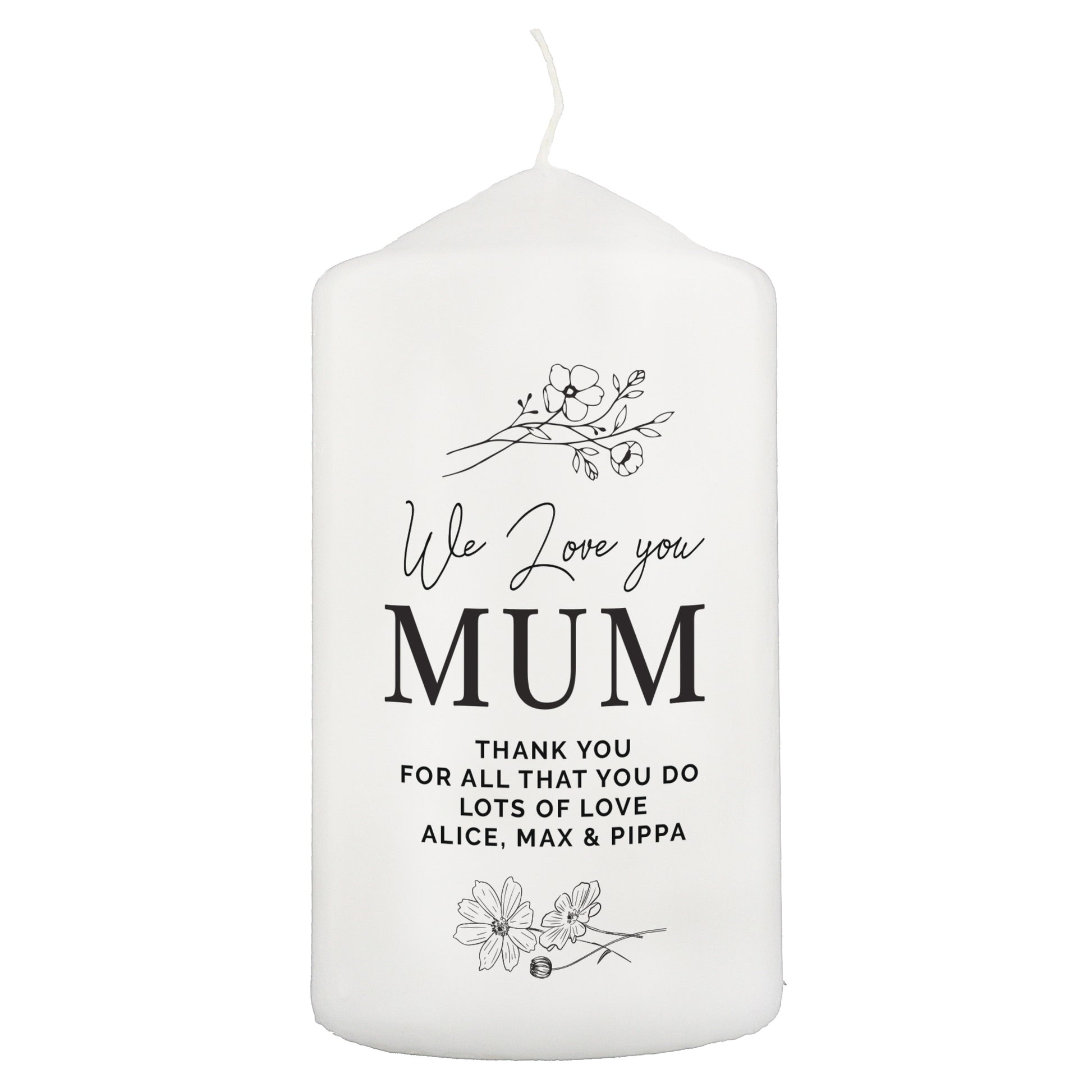 Personalised Fineline Floral Pillar Candle - image 5