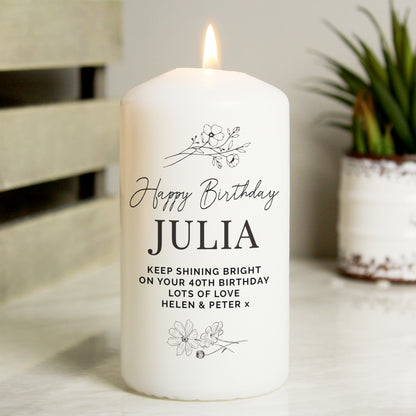 Personalised Fineline Floral Pillar Candle - image 7
