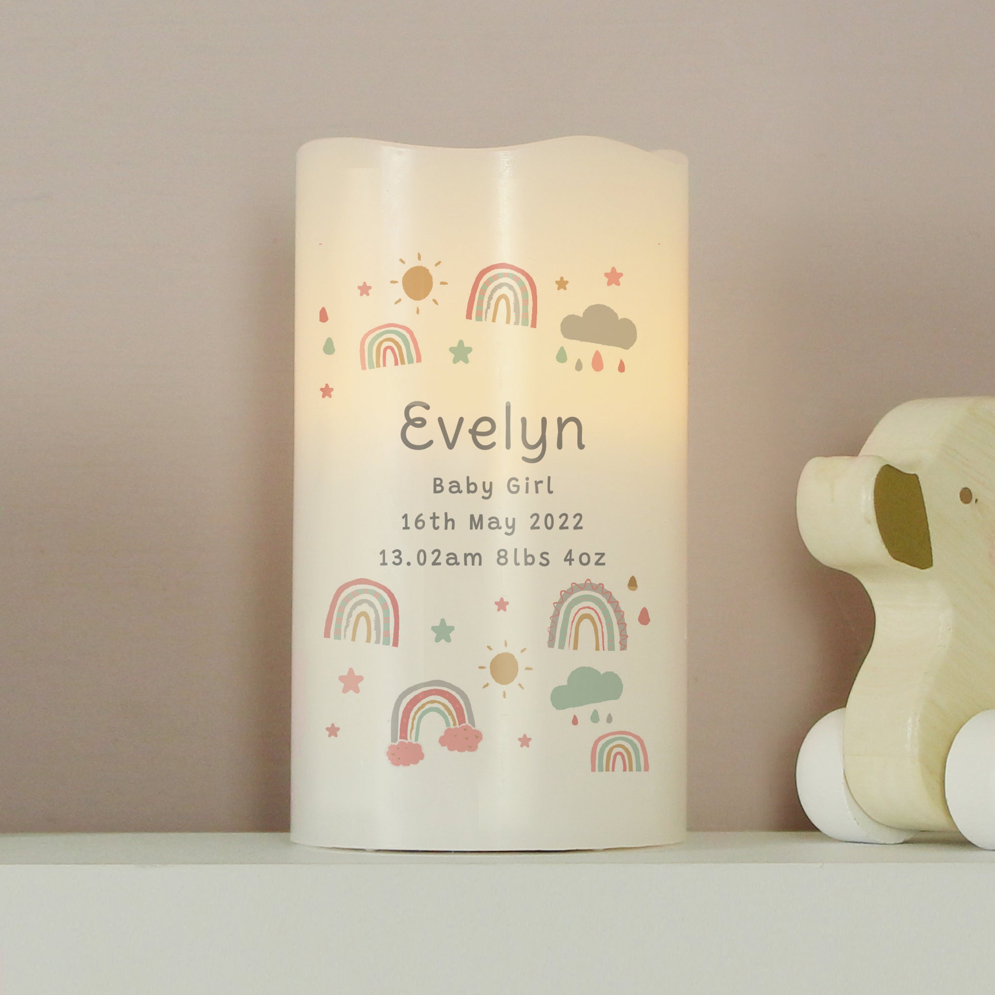 Personalised Rainbow Night Light LED Candle from Heartfelt Gifts