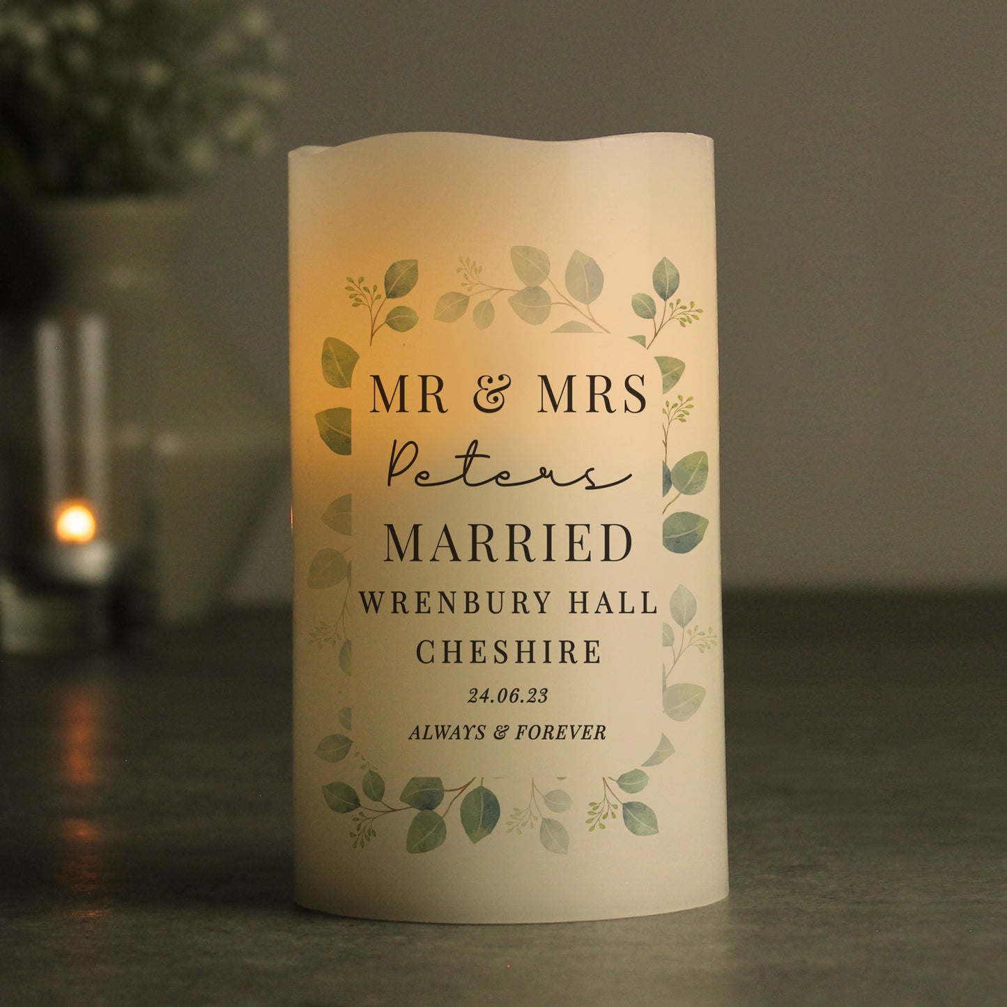 Personalised Botanical Free Text LED Candle - image 3