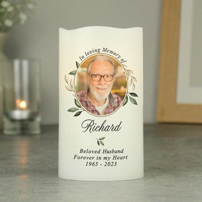 Personalised Botanical Memorial Photo Upload LED Candle from Heartfelt Gifts