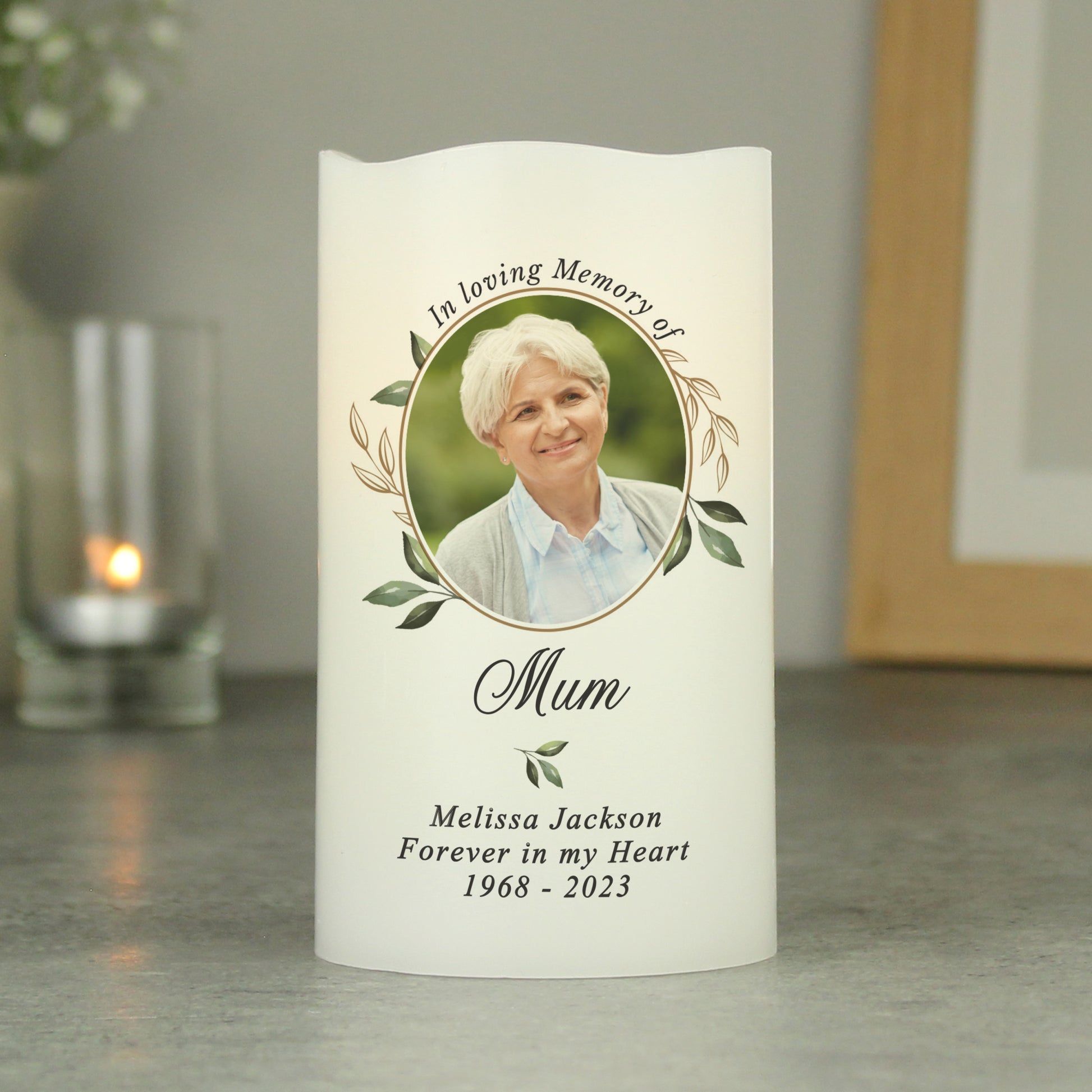 Personalised Botanical Memorial Photo Upload LED Candle - image 4