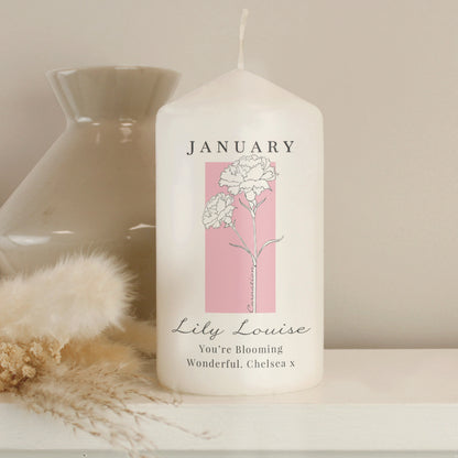 Personalised Birth Flower Pillar Candle from Heartfelt Gifts