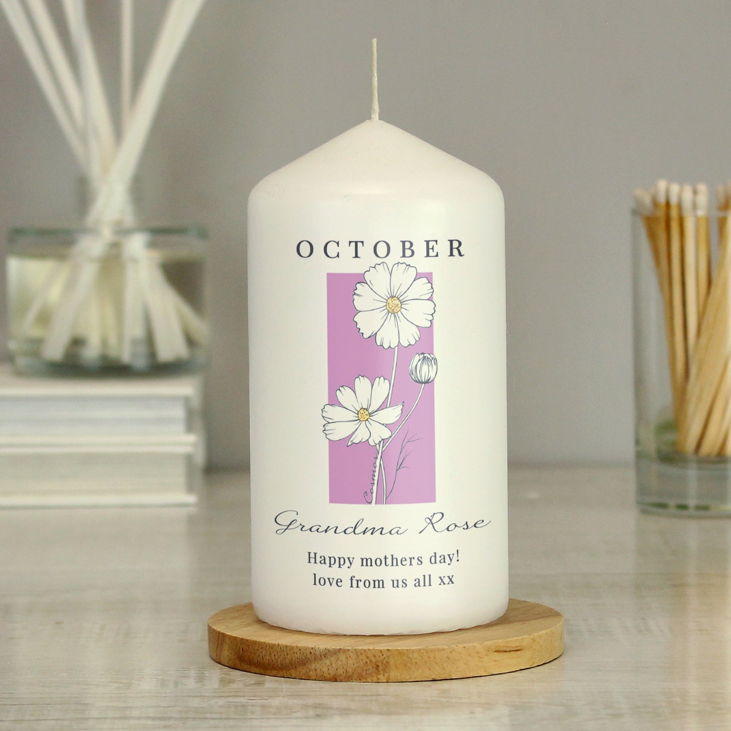 Personalised Birth Flower Pillar Candle - image 11