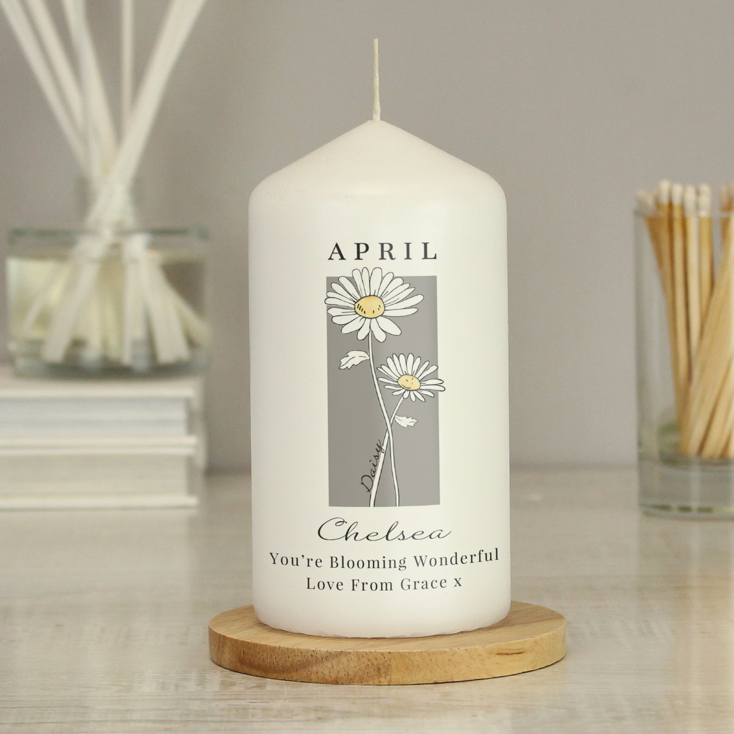 Personalised Birth Flower Pillar Candle - image 4