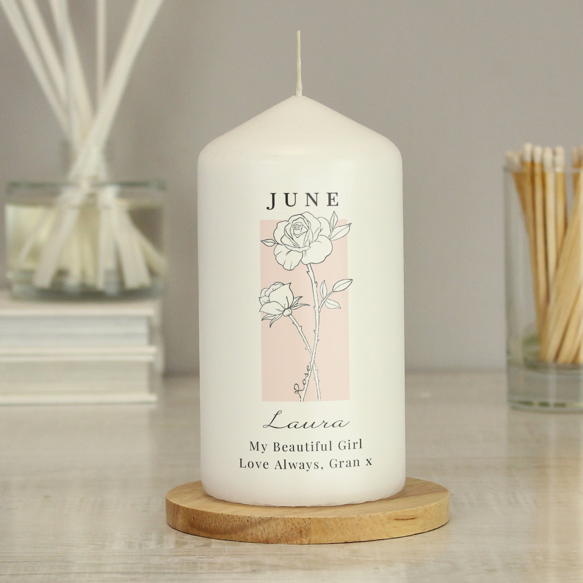 Personalised Birth Flower Pillar Candle - image 7