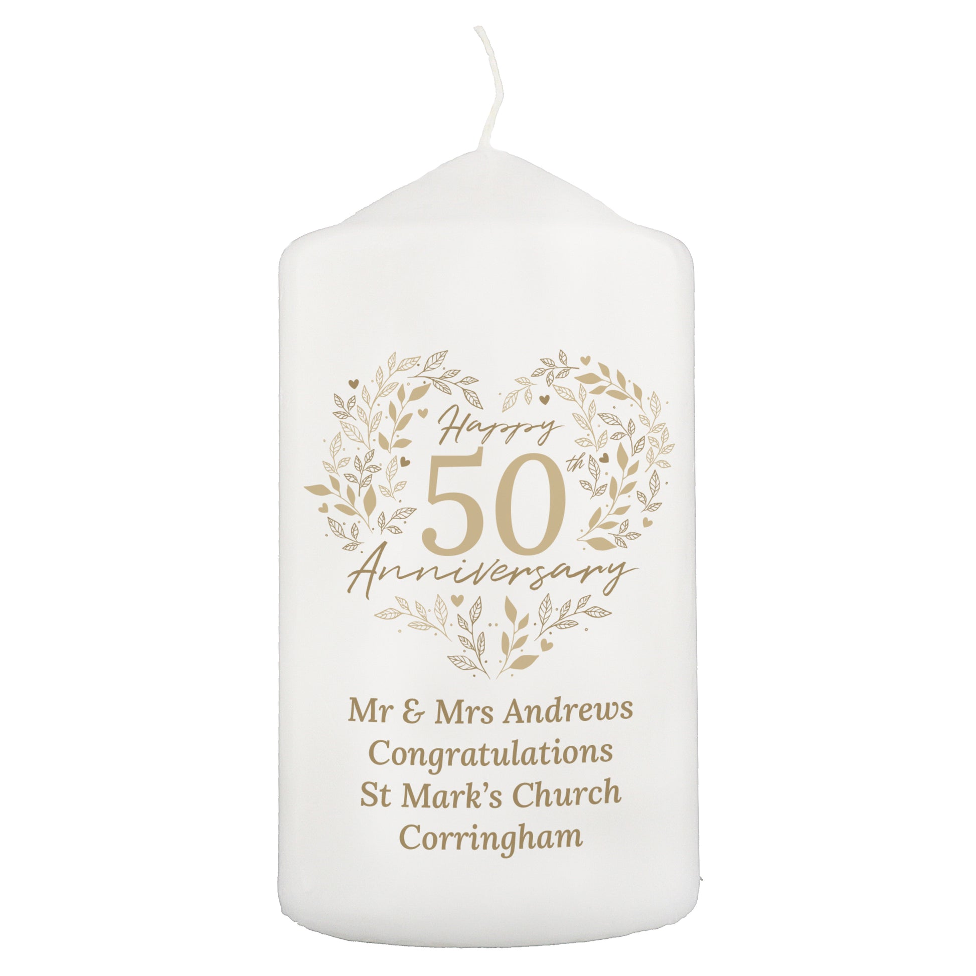 Personalised 50th Golden Wedding Anniversary Pillar Candle - image 5