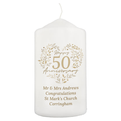 Personalised 50th Golden Wedding Anniversary Pillar Candle - image 5