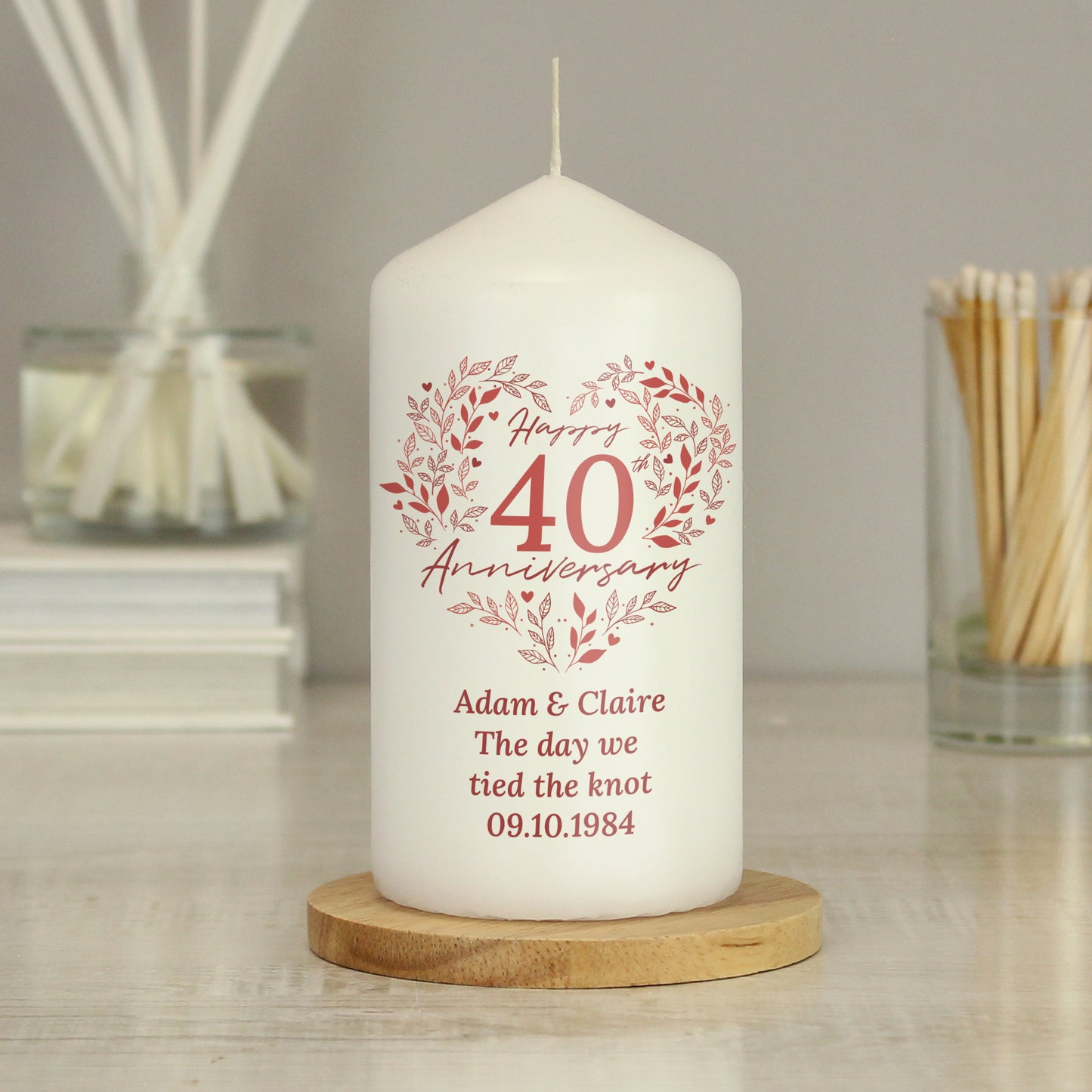Personalised 40th Ruby Wedding Anniversary Pillar Candle - image 4