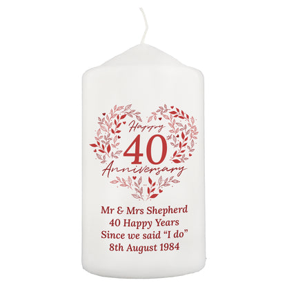 Personalised 40th Ruby Wedding Anniversary Pillar Candle - image 5