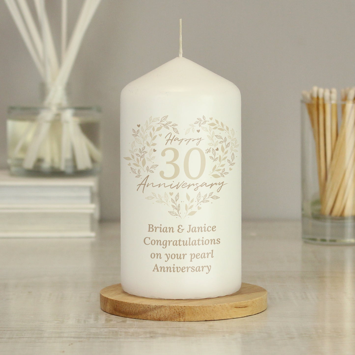 Personalised 30th Pearl Wedding Anniversary Pillar Candle - image 4