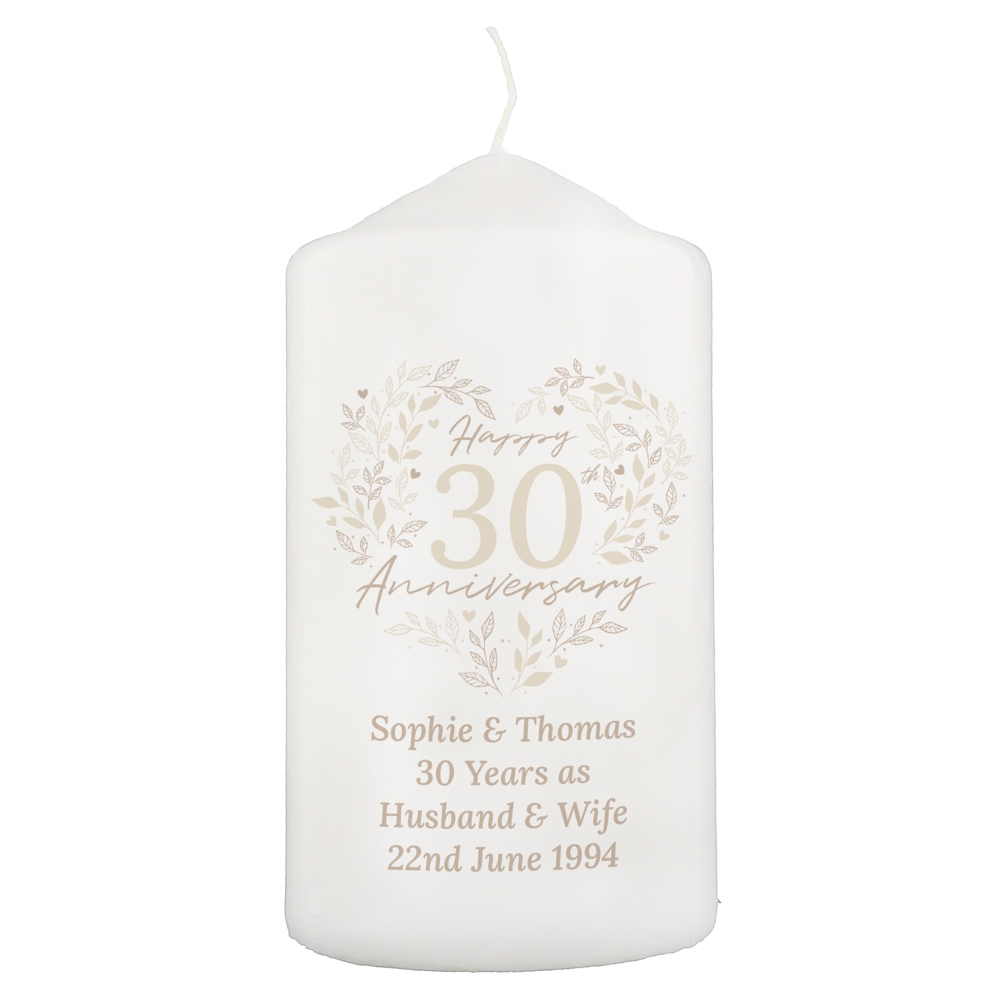Personalised 30th Pearl Wedding Anniversary Pillar Candle - image 5