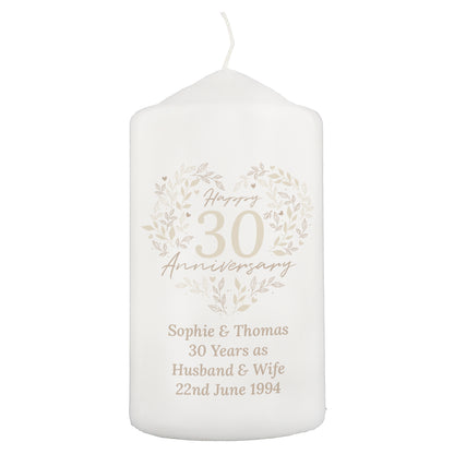 Personalised 30th Pearl Wedding Anniversary Pillar Candle - image 5