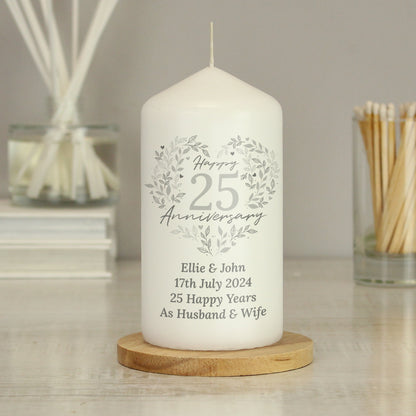 Personalised 25th Silver Wedding Anniversary Pillar Candle - image 4
