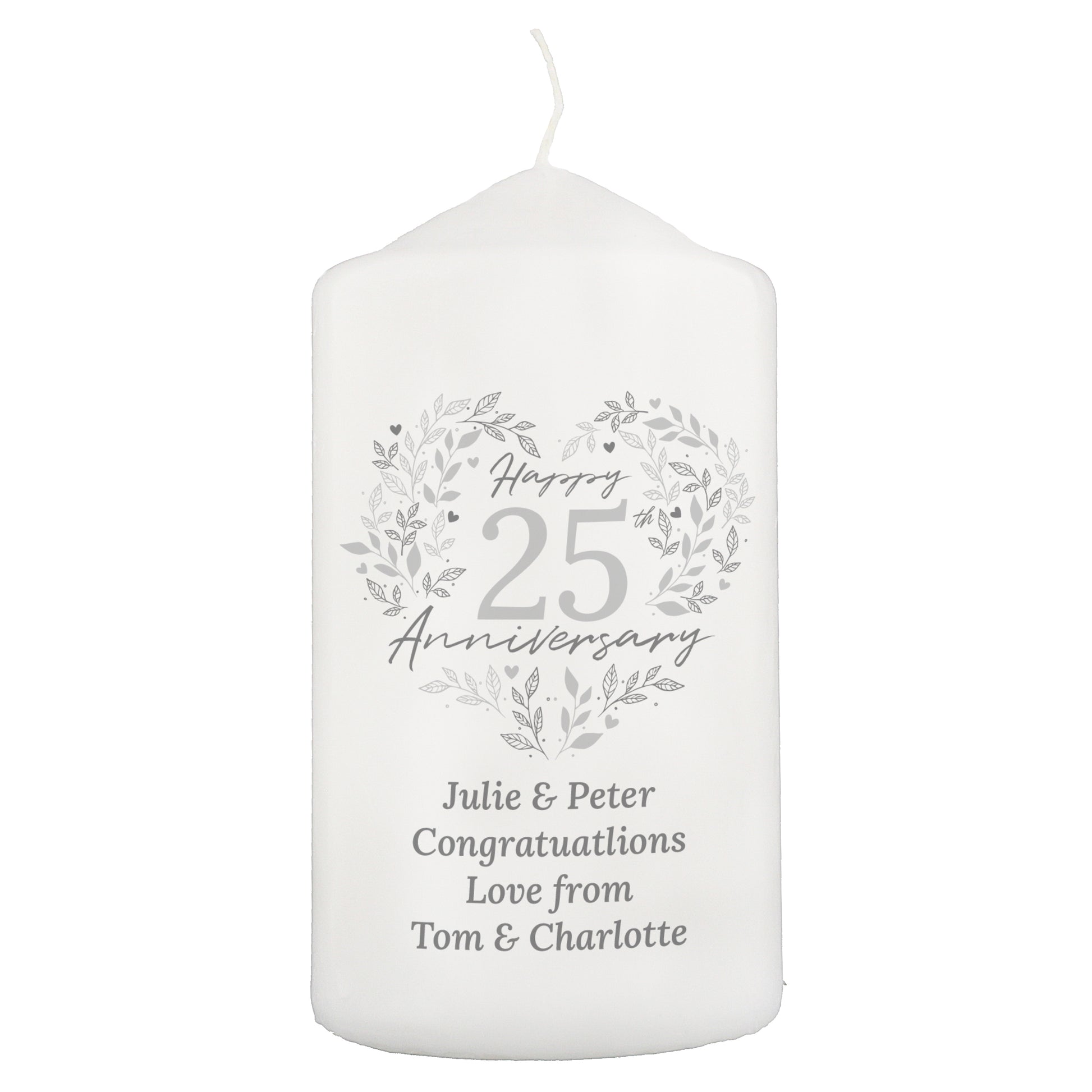 Personalised 25th Silver Wedding Anniversary Pillar Candle - image 5