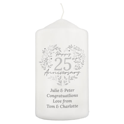 Personalised 25th Silver Wedding Anniversary Pillar Candle - image 5