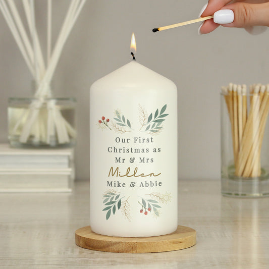 Personalised Christmas Foliage Pillar Candle - image 2