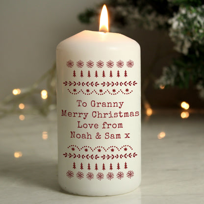 Personalised Christmas Fair Isle Pillar Candle from Heartfelt Gifts