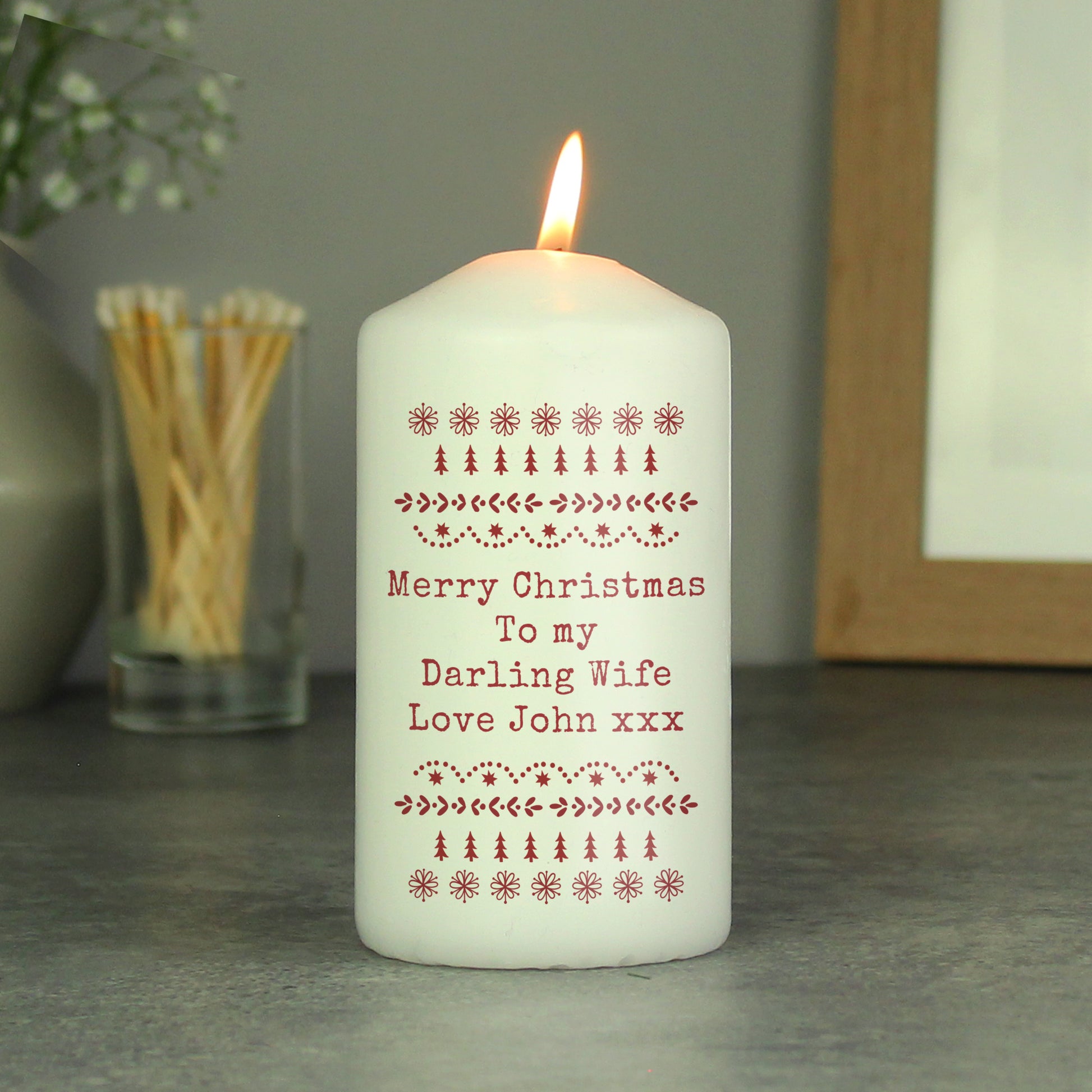 Personalised Christmas Fair Isle Pillar Candle - image 2