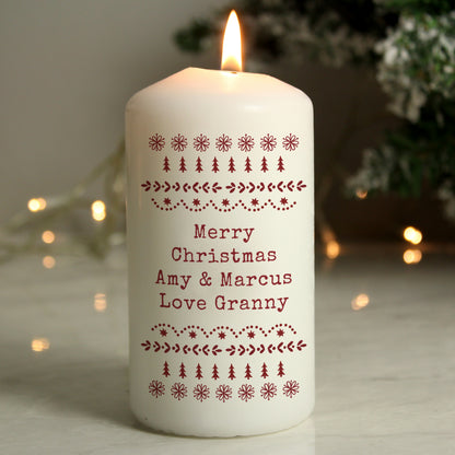 Personalised Christmas Fair Isle Pillar Candle - image 3