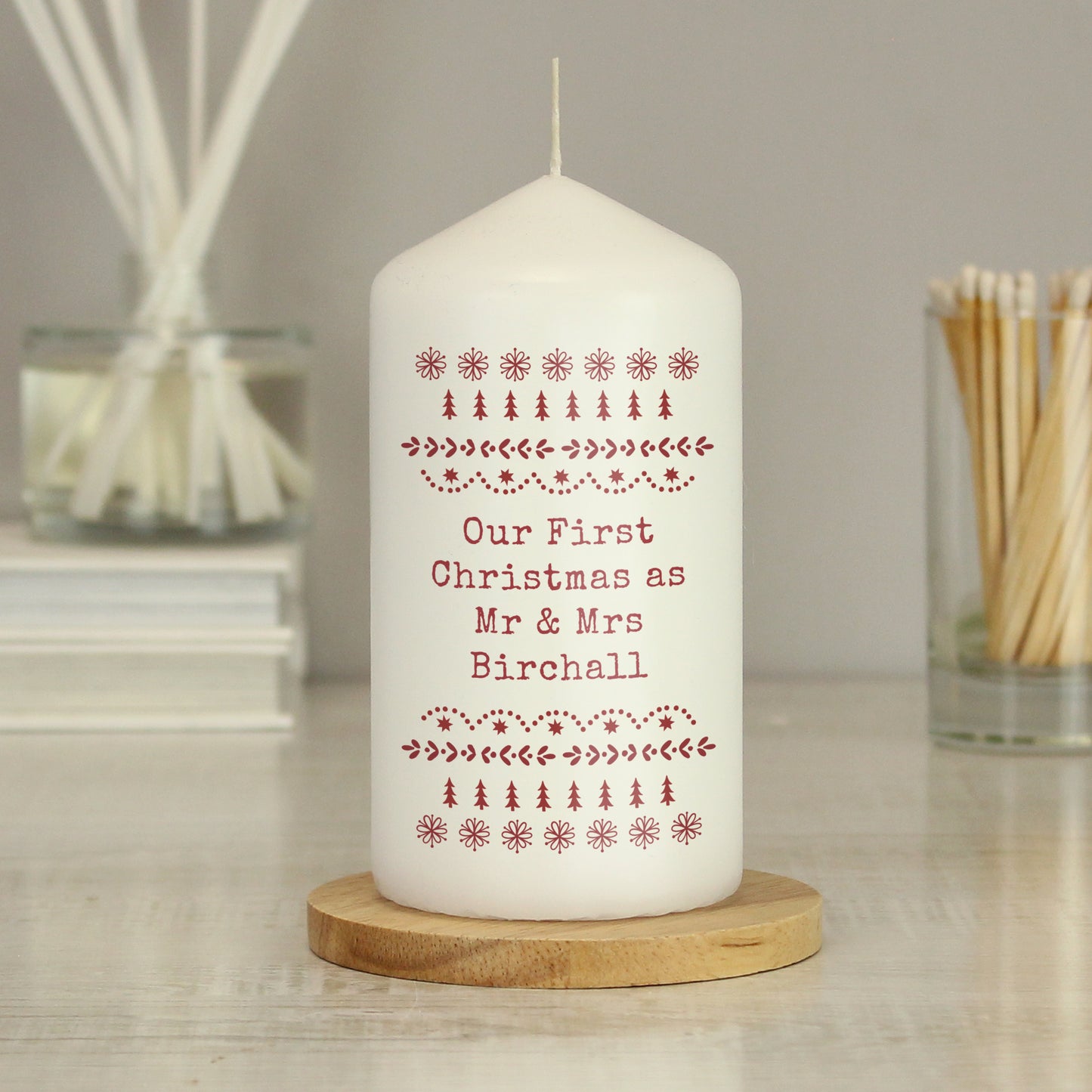 Personalised Christmas Fair Isle Pillar Candle - image 4