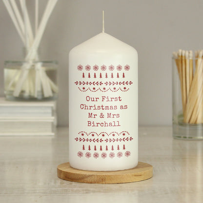 Personalised Christmas Fair Isle Pillar Candle - image 4