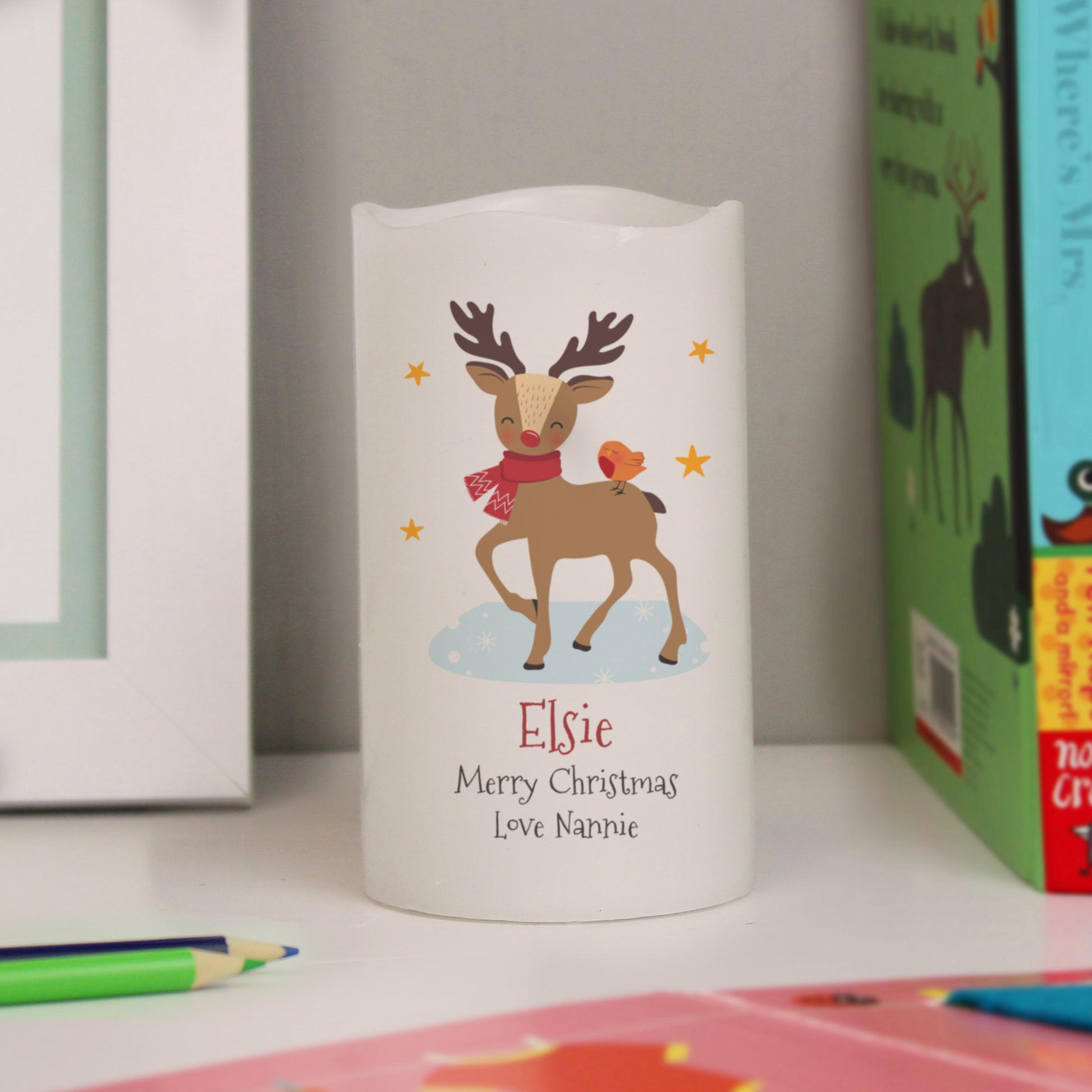 Personalised Christmas Reindeer LED Candle from Heartfelt Gifts