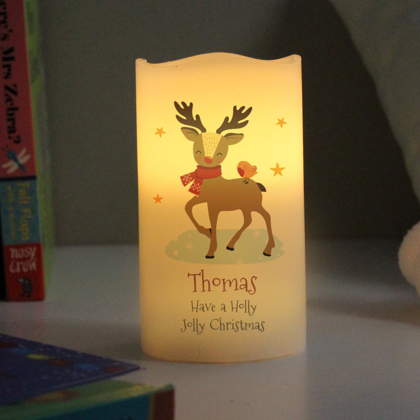 Personalised Christmas Reindeer LED Candle - image 2