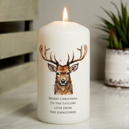 Personalised Watercolour Stag Pillar Candle from Heartfelt Gifts