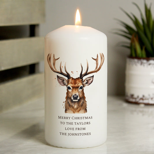 Personalised Watercolour Stag Pillar Candle from Heartfelt Gifts