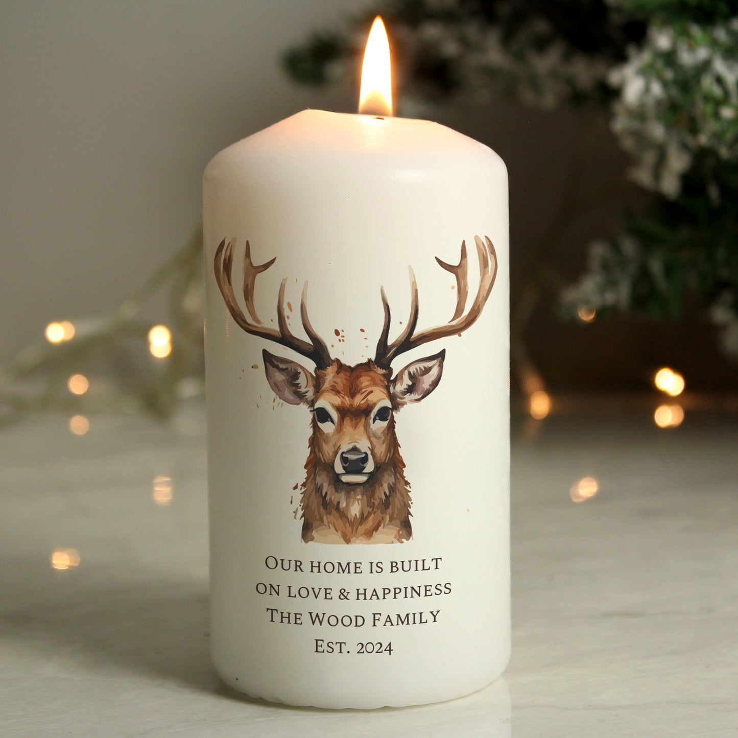 Personalised Watercolour Stag Pillar Candle - image 4