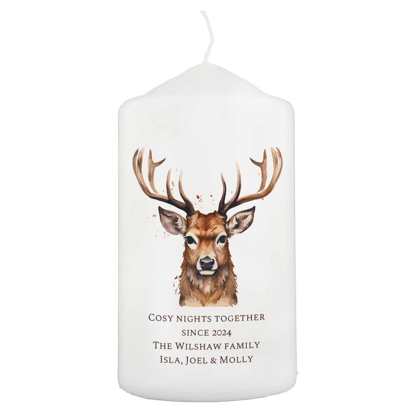 Personalised Watercolour Stag Pillar Candle - image 5
