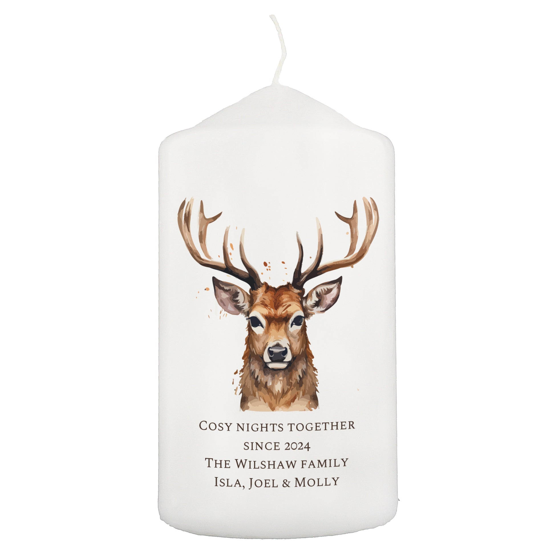 Personalised Watercolour Stag Pillar Candle - image 5