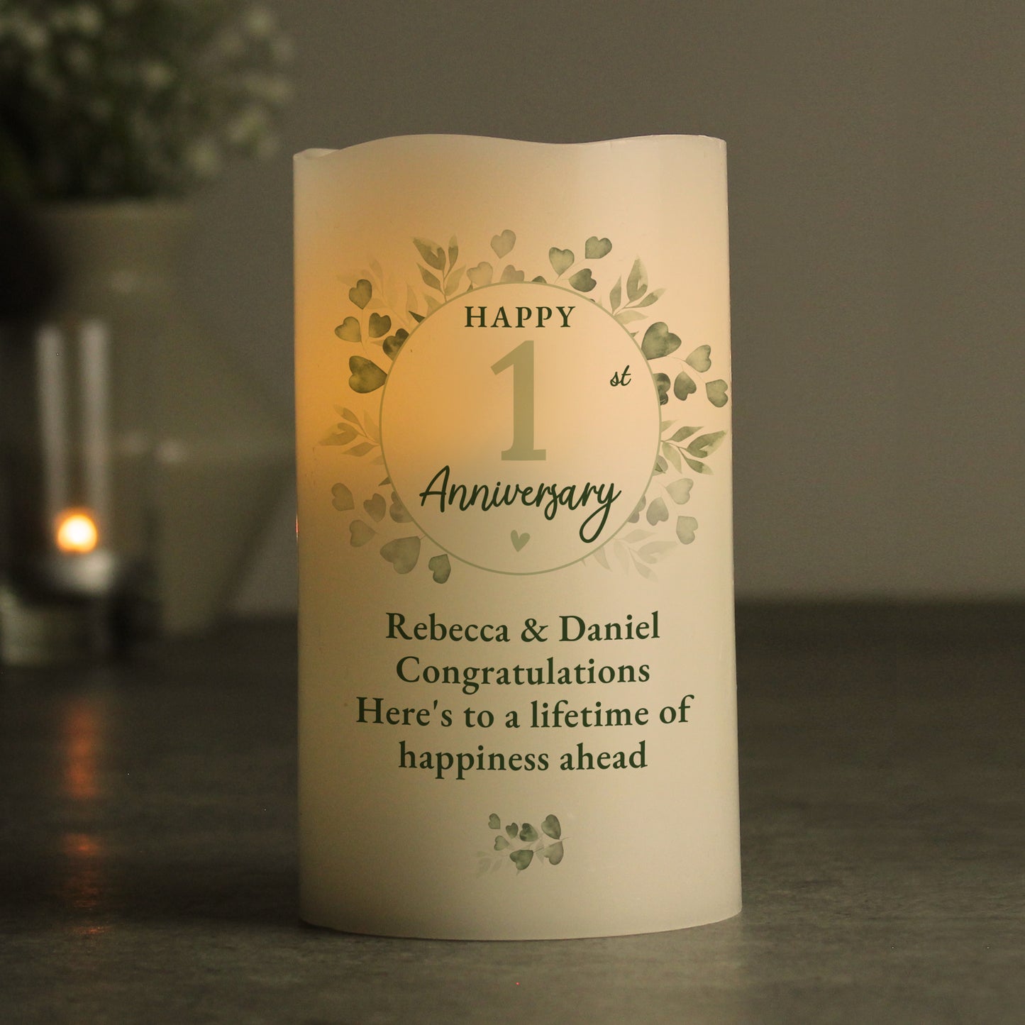 Personalised Botanical Anniversary LED Candle - image 2