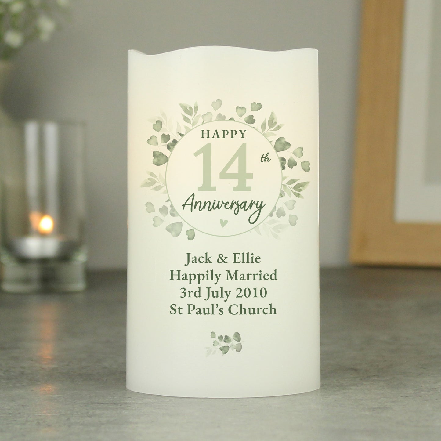 Personalised Botanical Anniversary LED Candle - image 3