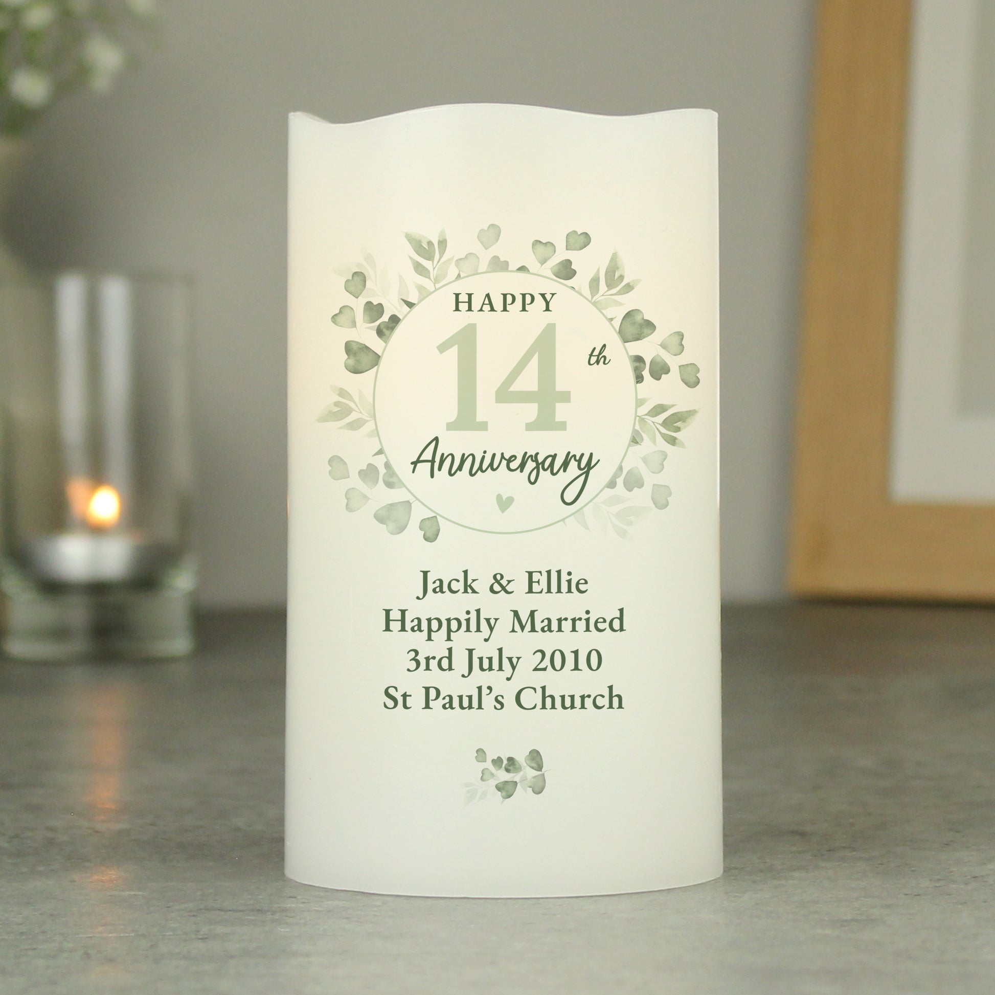 Personalised Botanical Anniversary LED Candle - image 3