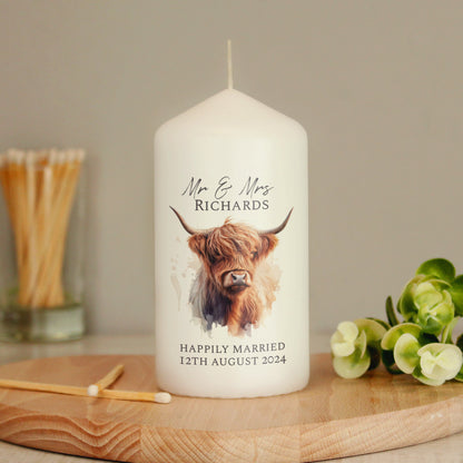 Personalised Highland Cow Pillar Candle from Heartfelt Gifts